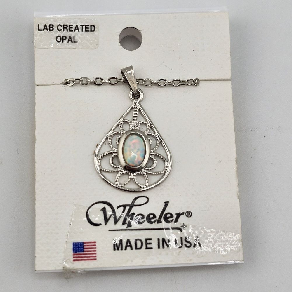 Nwt‎ Wheeler Lab Created Opal Silver Tone Filigree Necklace